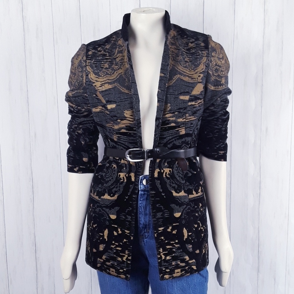 Cato vintage Brocade and velvet gold blazer goth